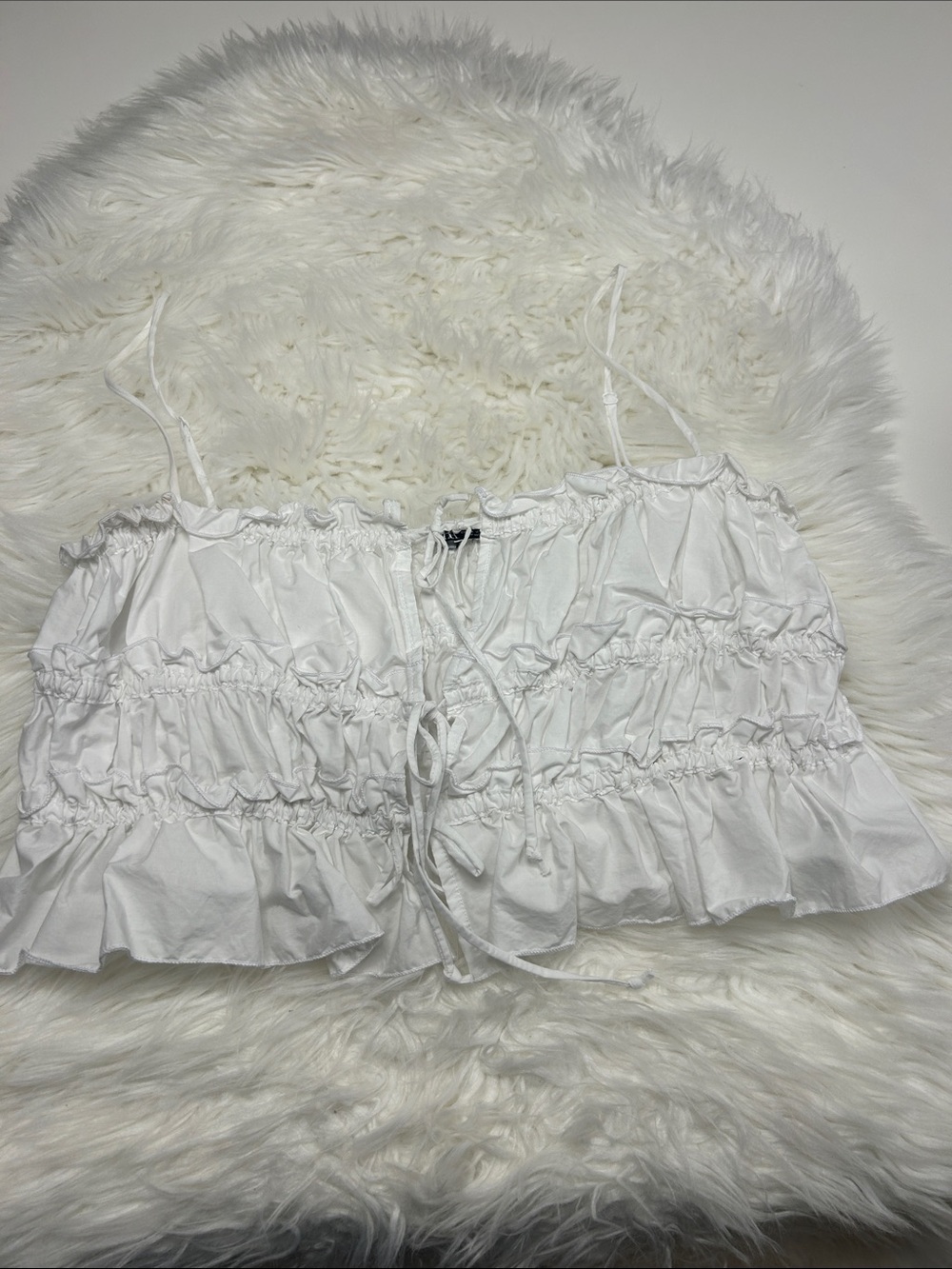Zara White Ruched Ruffle Crop Tank Top Size Medium